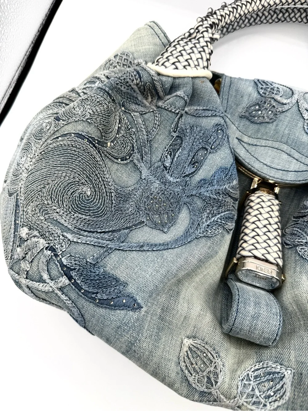 Fendi RARE Denim Rhinestone Squirrel Spy Bag